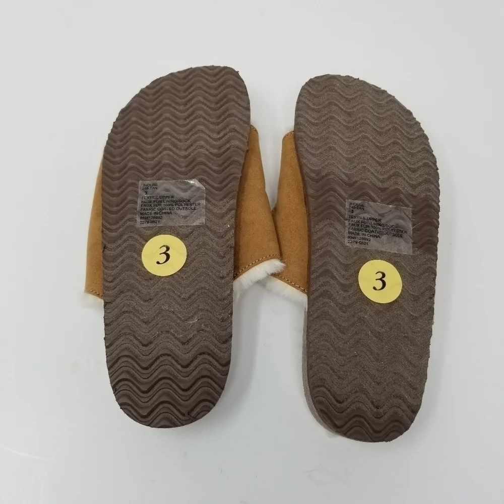 Steve Madden Jleena Cognac Slides Slip On Sandals Faux Fur Girls Size 3